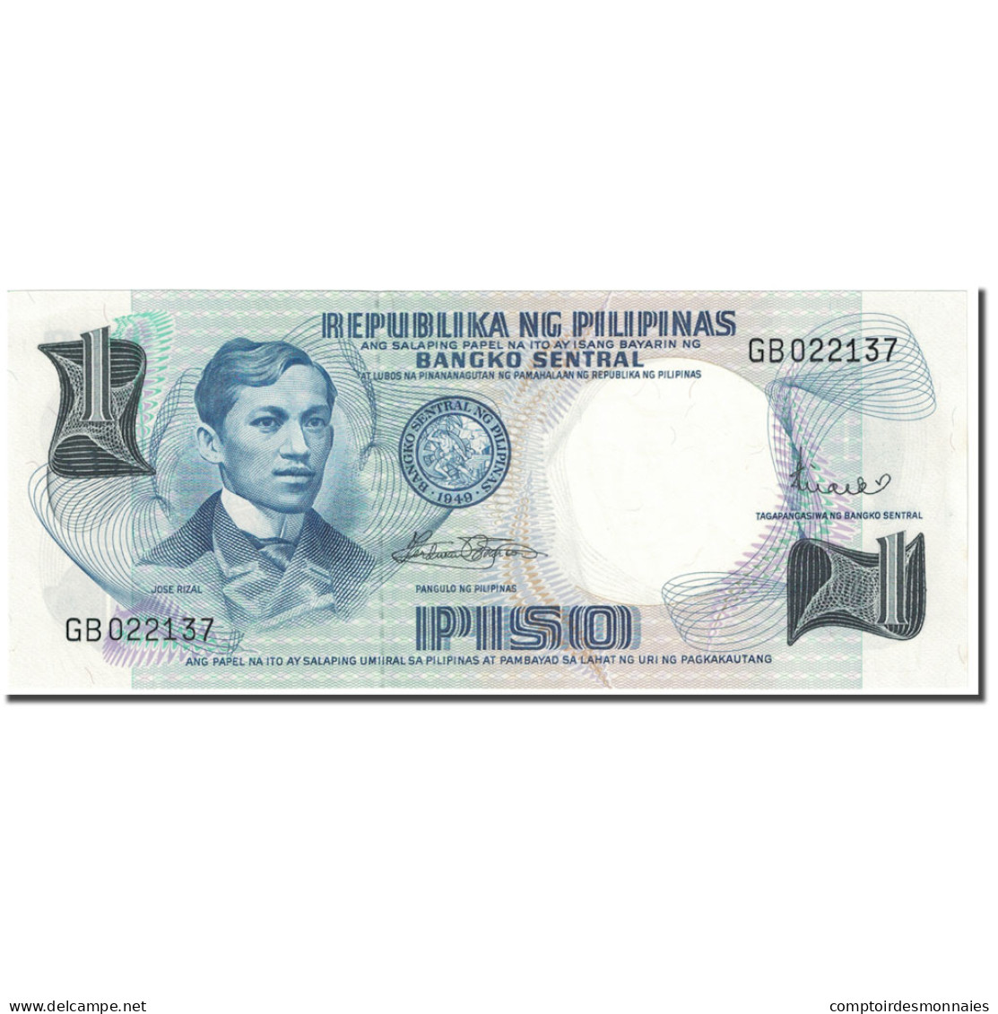 Billet, Philippines, 1 Piso, 1969, 1969 (Old Date 1949), KM:142b, NEUF - Filipinas