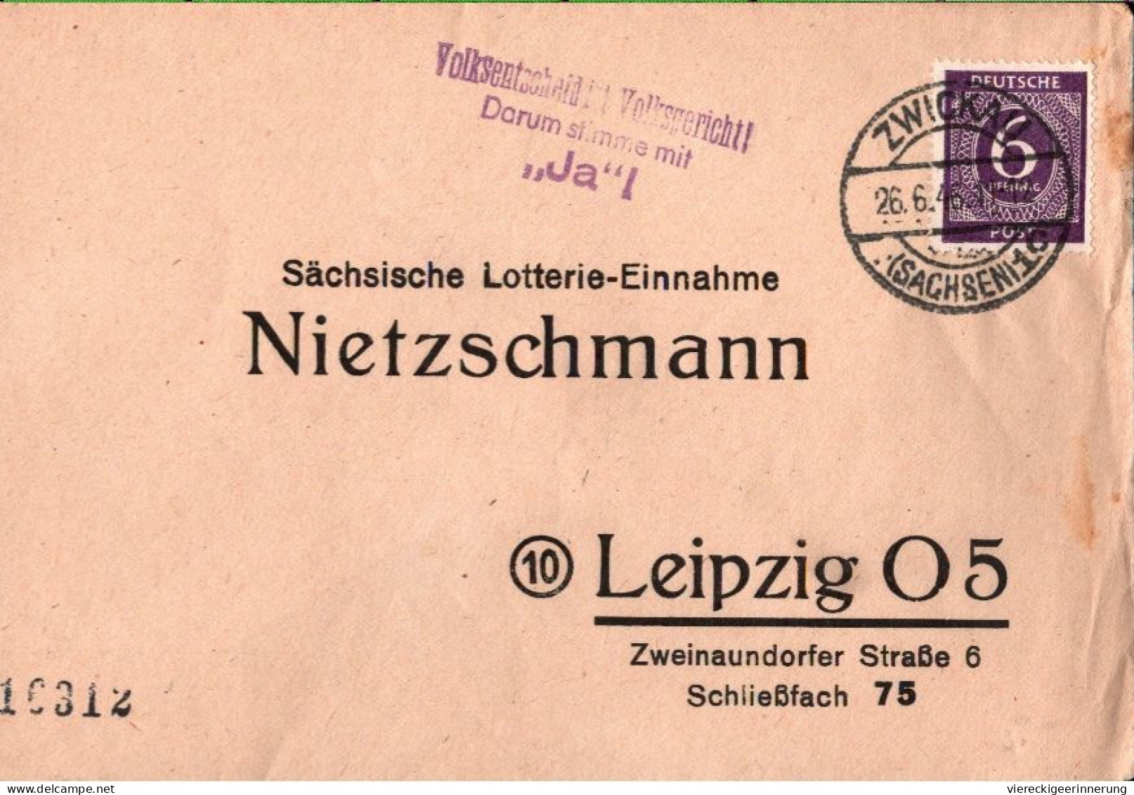 ! 1946 SBZ Brief Aus Zwickau Mit Frühem Propagandastempel Volksentscheid Ist Volksgericht - Other & Unclassified