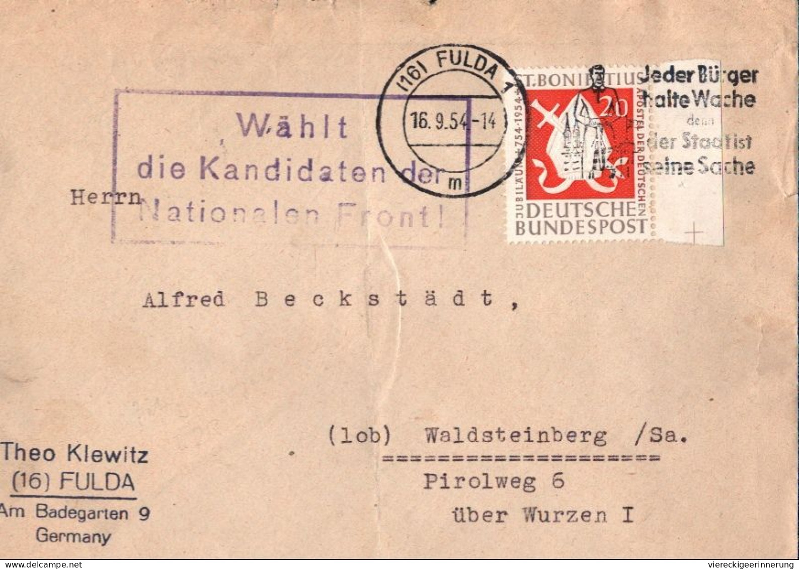 ! 1954 Toller Brief Aus Fulda Mit DDR Propagandastempel Nach Sachsen über Wurzen, Politik - Lettres & Documents