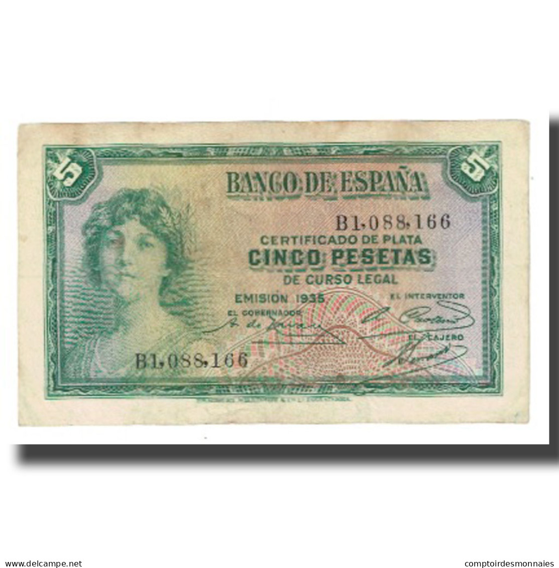 Billet, Espagne, 5 Pesetas, 1935, KM:85a, TTB - 5 Pesetas