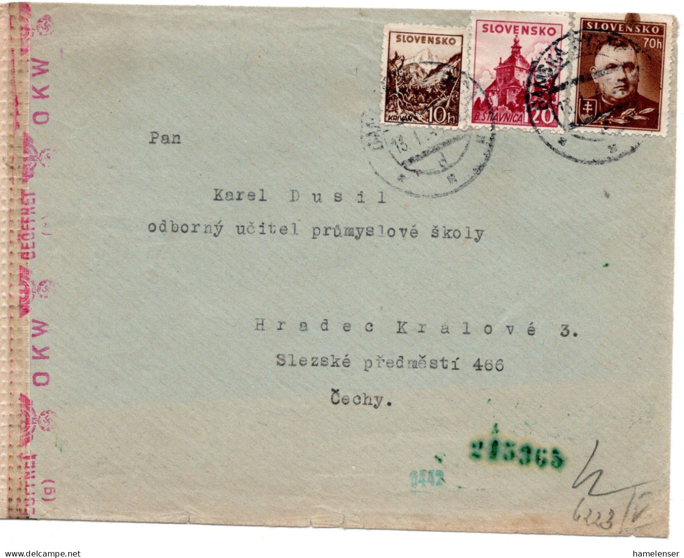 64679 - Slowakei - 1944 - 1,20Ks B.Stiavnica MiF A Bf BANSKA BYSTRICA -> Boehmen & Maehren, M Dt Zensur (70h Mke Mgl) - Storia Postale