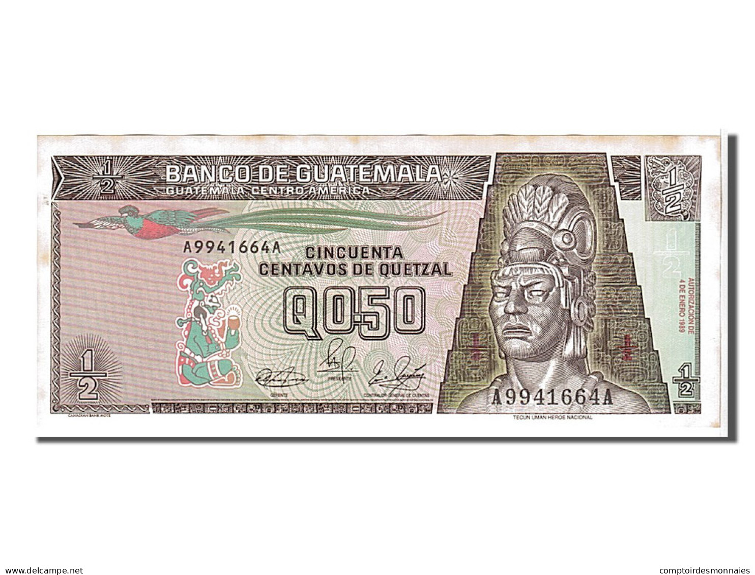 Billet, Guatemala, 1/2 Quetzal, 1989, SUP - Guatemala