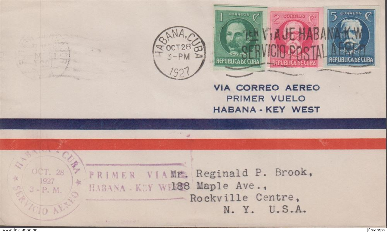 1927. CUBA 1 + 2 + 5 C Imperforated On Very Fine First Flight Cover To USA Cancelle... (Michel 48B, 49B, 50B) - JF438128 - Neufs