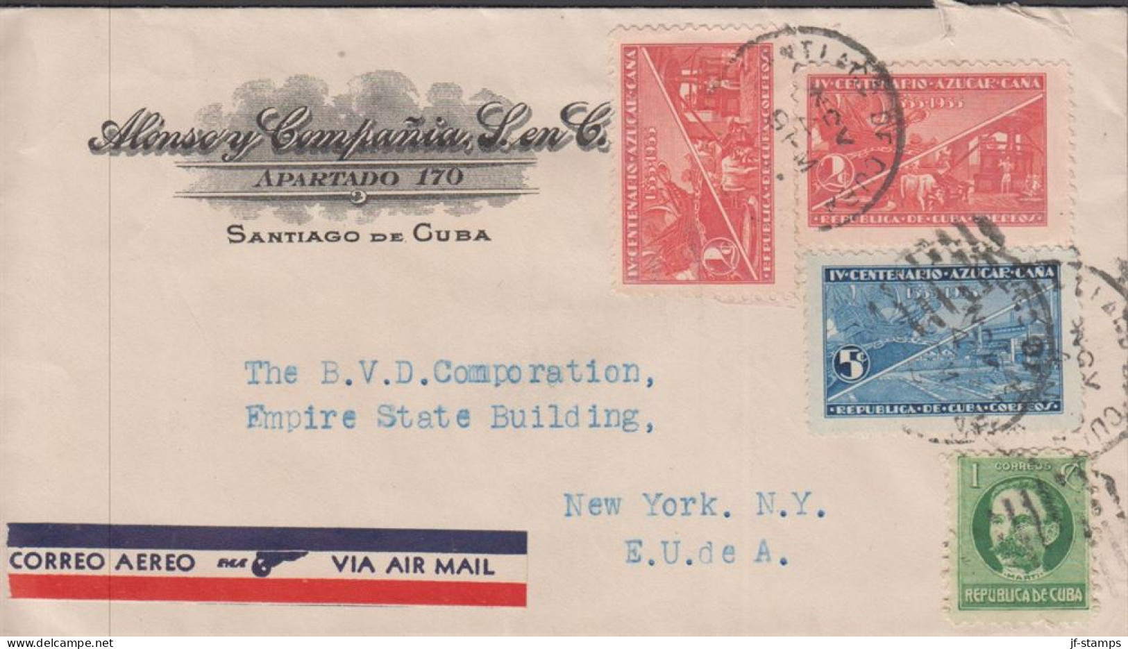 1937. CUBA 1 C + 2 Ex 2 C + 5 C Sugar-issue On Fine Small CORREO AEREO VIA AIR MAIL Cover To... (Michel 130+) - JF438140 - Nuevos