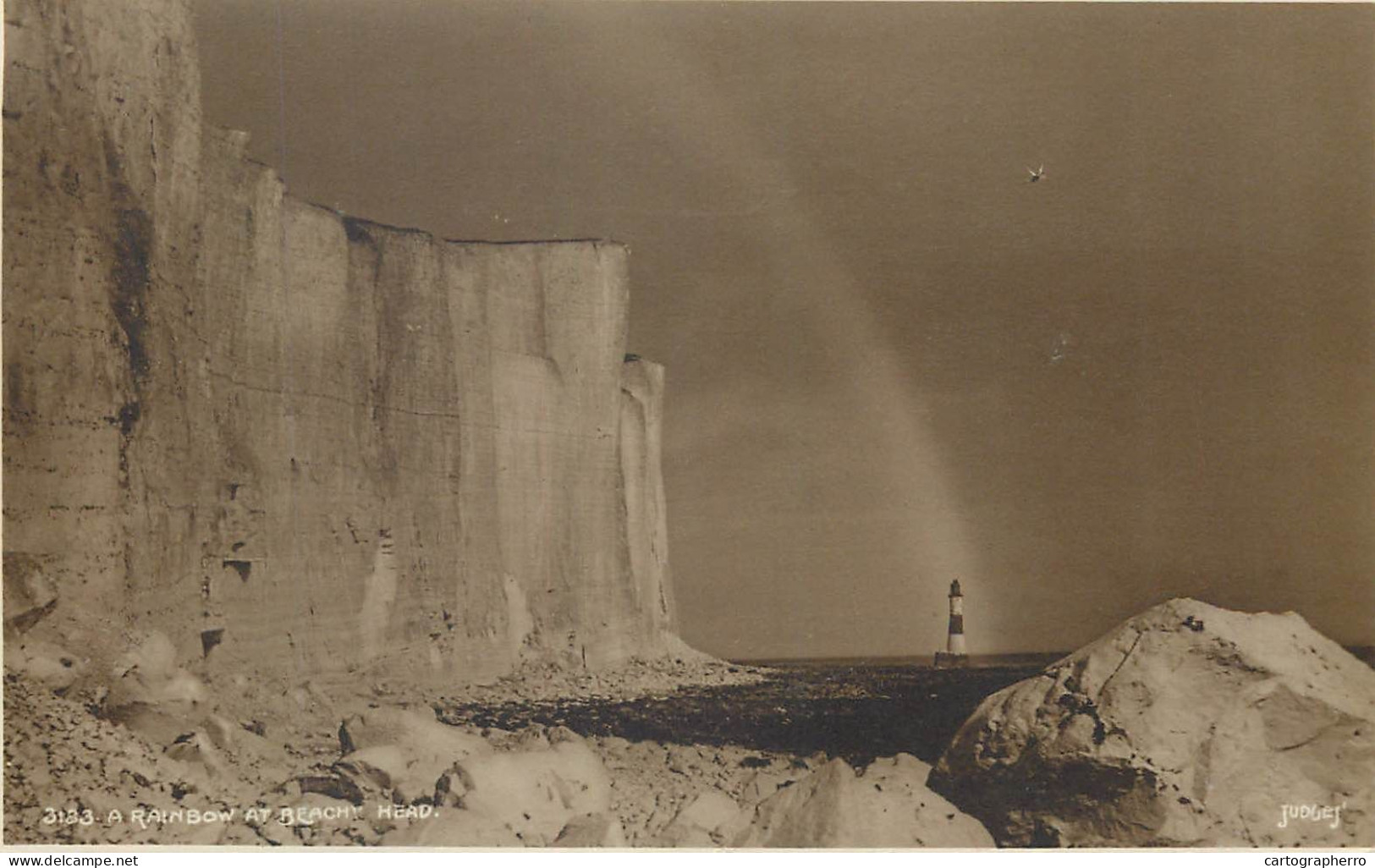 A Rainbow At Beachy Head Lighthouse Judges Real Photo Postcard - Eastbourne