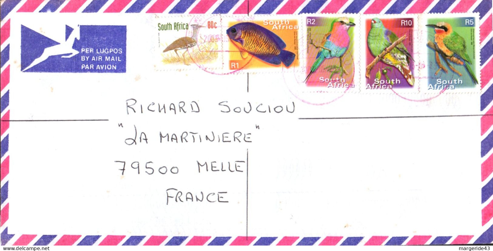 AFRIQUE DU SUD SEUL SUR LETTRE RECOMMANDEE POUR LA FRANCE 2008 - Covers & Documents