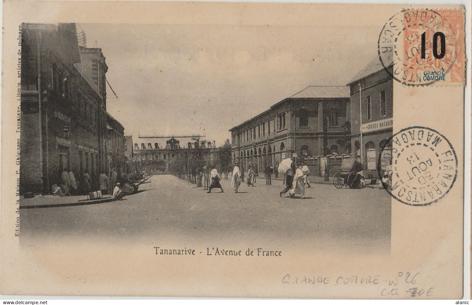 GRANDE COMORE Sur Carte Tananarive N°26 -(Forte Côte) Pour QUINTIN Cote Du Nord 1913  PAS COURANT -TBE- - Cartas & Documentos