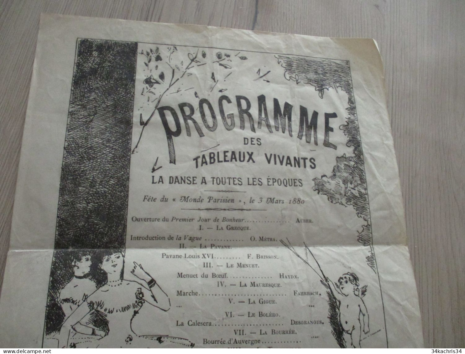 Programme Illustré Par J.L.Forain Plis D'archivage Tableaux Vivants 03/03/1880 Fête Du Monde Parisien 24X 31 Environs - Programs