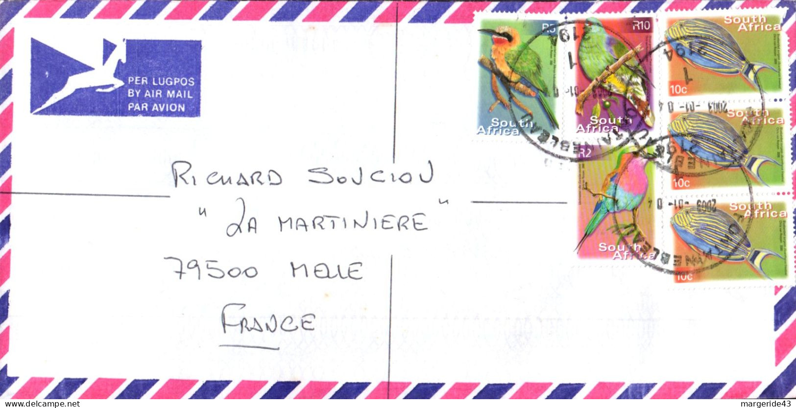 AFRIQUE DU SUD SEUL SUR LETTRE RECOMMANDEE POUR LA FRANCE 2003 - Storia Postale