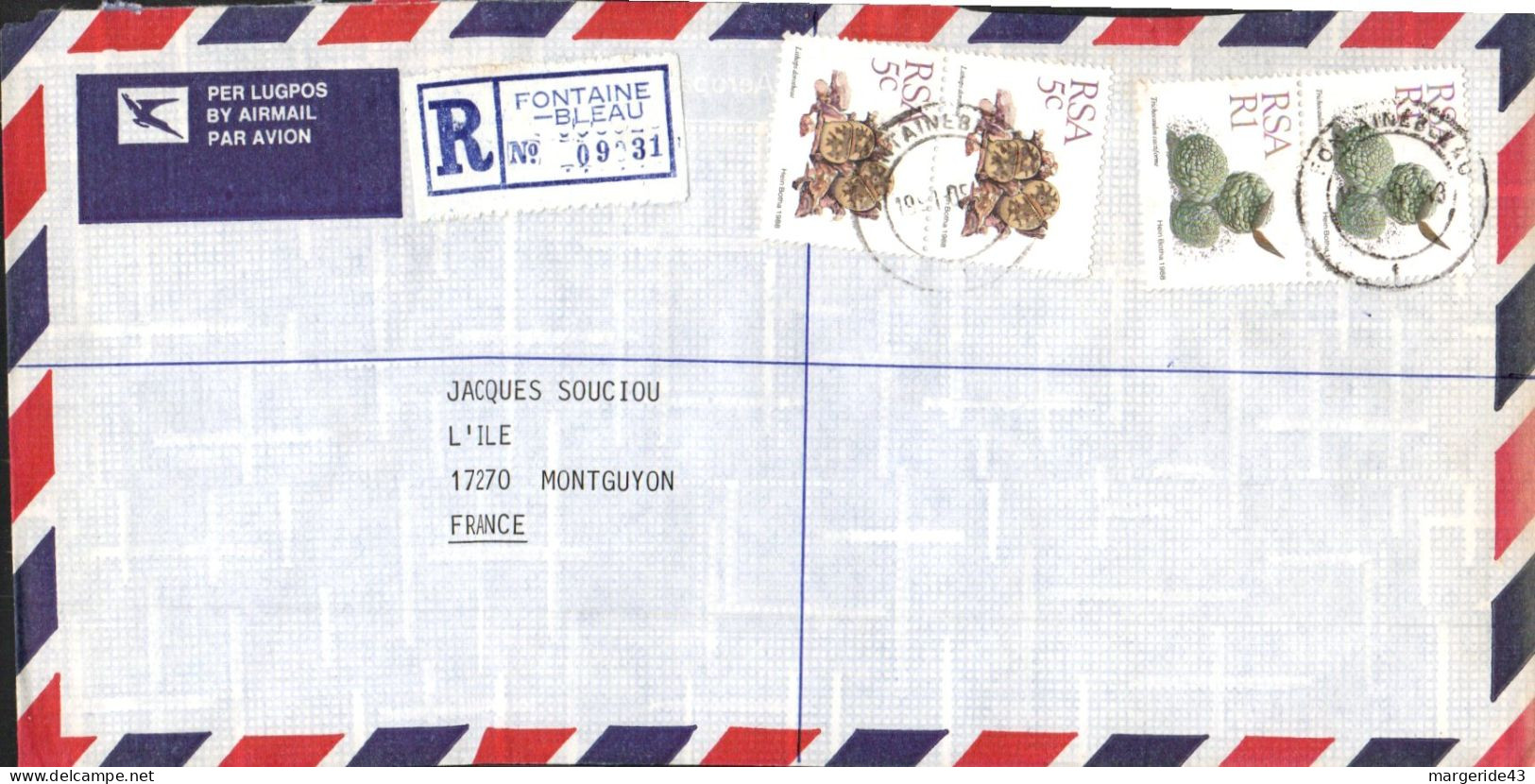 AFRIQUE DU SUD SEUL SUR LETTRE RECOMMANDEE POUR LA FRANCE 1991 - Cartas & Documentos