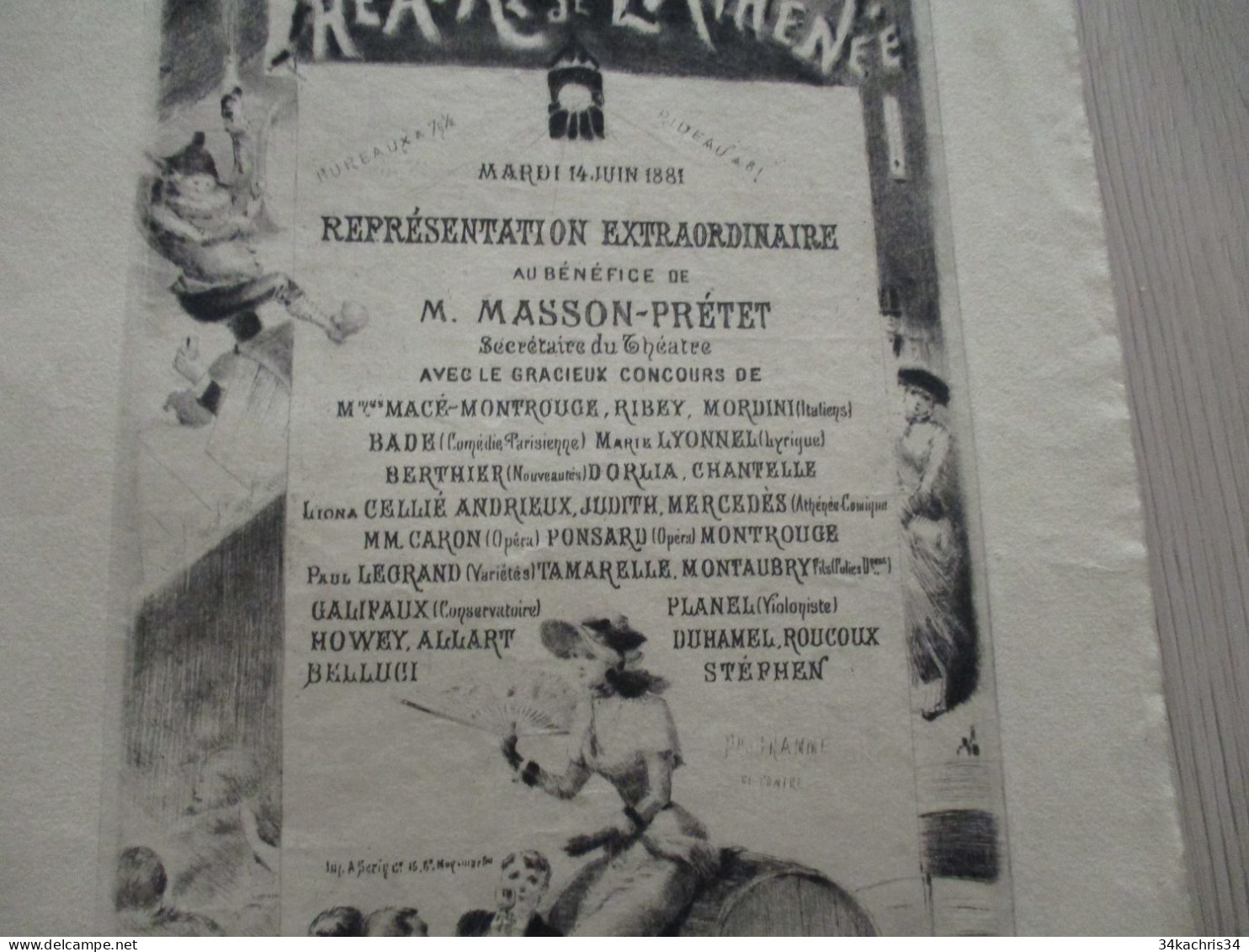 Programme Gravé Illustré Par Somm Héatre E L'Athénée 14/06/1881 2 Volets En Classe Mesdemoiselles Et Ma Cousine Octavie - Programma's