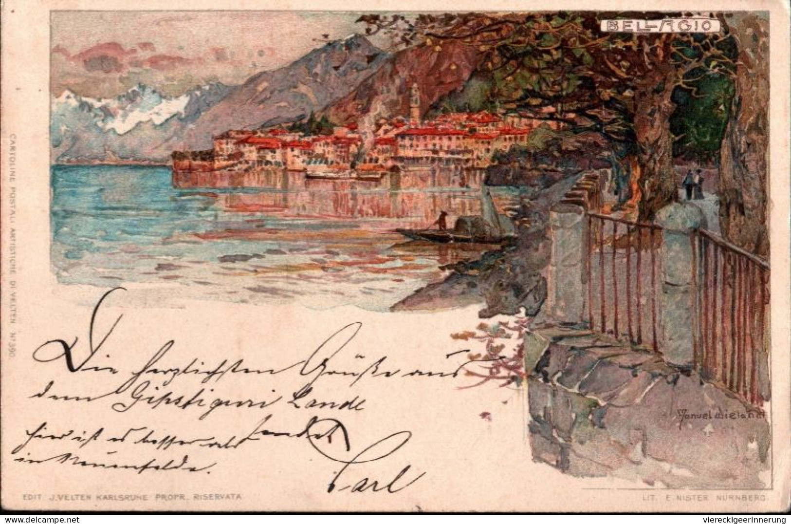 ! 1899 Alte Ansichtskarte Aus Bellagio, Comer See, Künstlerkarte Sign. Manuel Wieland, Verlag Velten, Karlsruhe Nr. 390 - Como