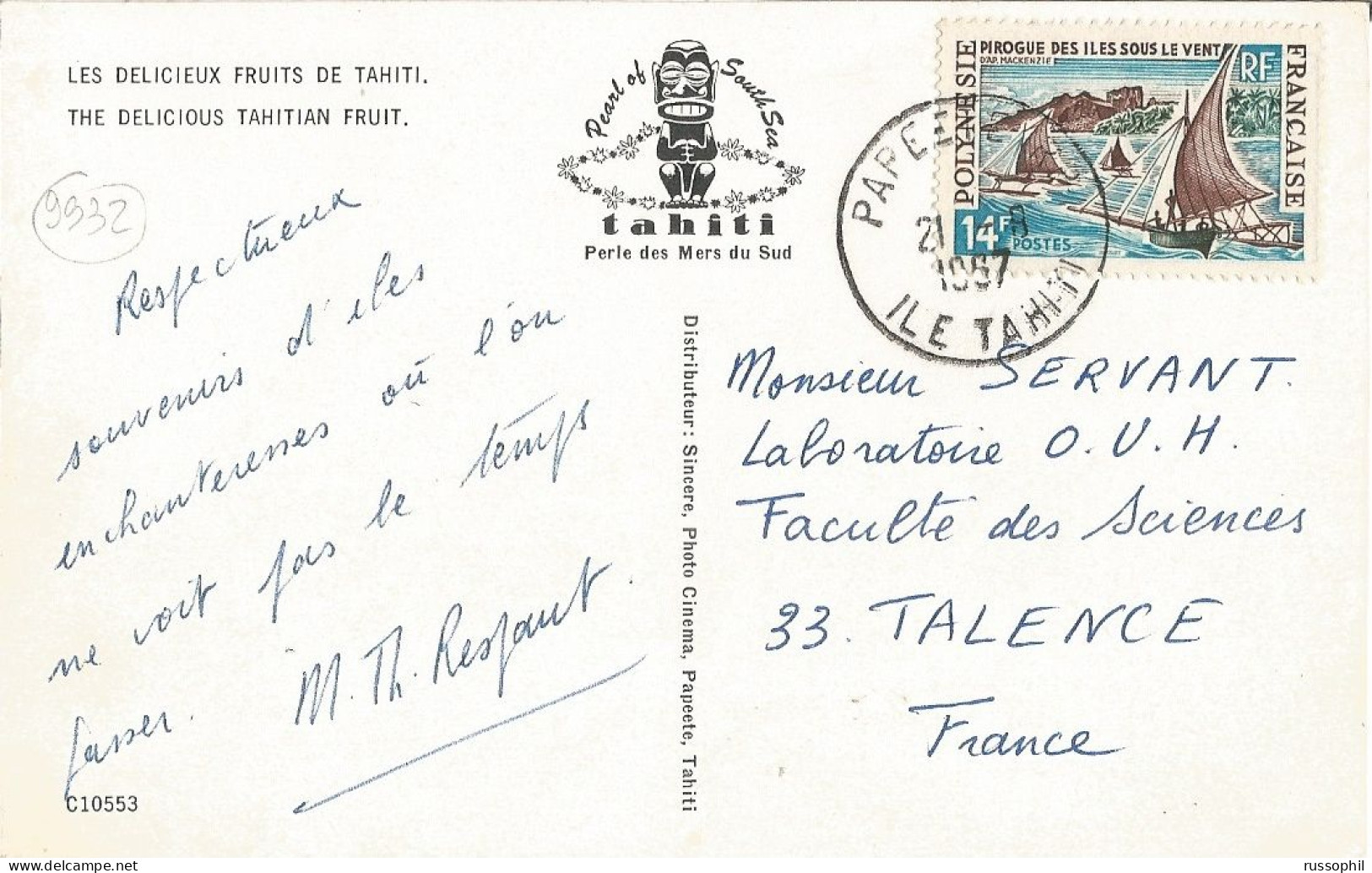FRENCH POLYNESIA - LES DELICIEUX FRUITS DE TAHITI - THE DELICIOUS TAHITIAN FRUITS - ED. TAHITI -  GOOD FRANKING 1967 - Océanie