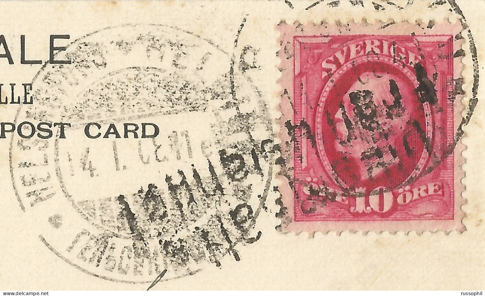 SWEDEN - SWEDISH SEA POST MARK "Ulkomaalta / Från Utlandet" ON FRANKED PC (VIEW OF STOCKHOLM) TO FINLAND - 1908 - 1885-1911 Oscar II