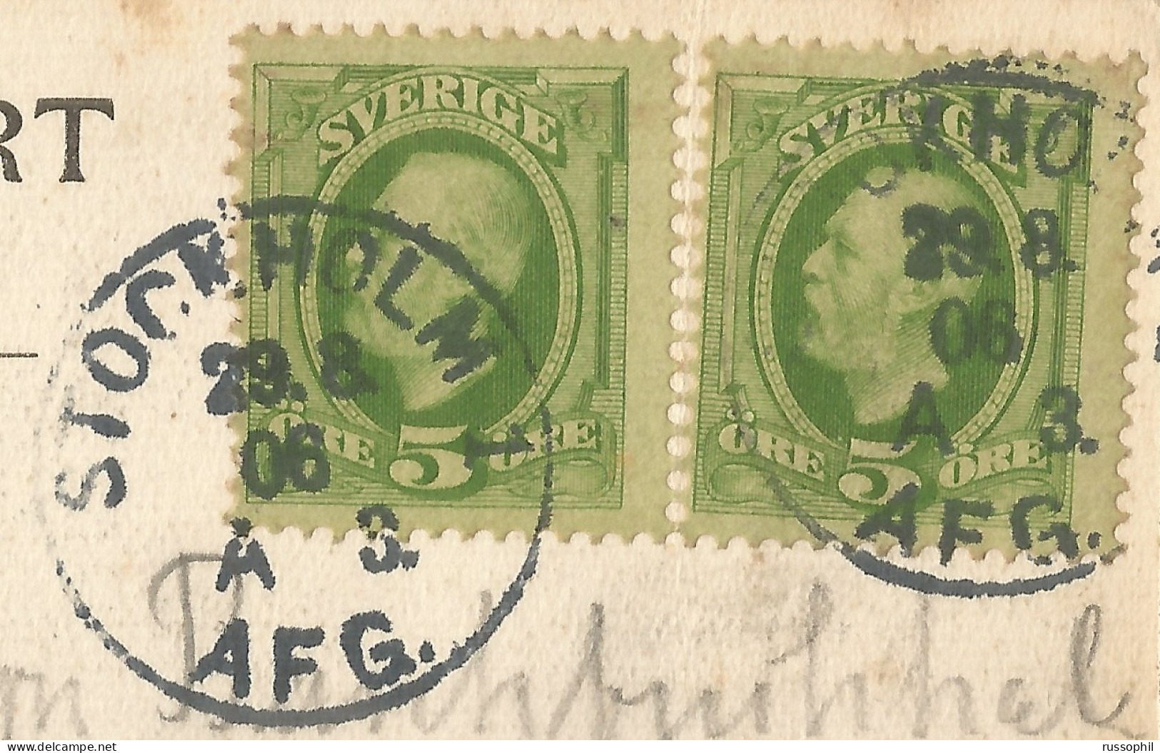 SWEDEN - CLEAR "STOCKHOLM AFG" DEPARTURE CDS ON FRANKED PC (VIEW OF STOCKHOLM)  TO GERMANY - 1906 - 1885-1911 Oscar II