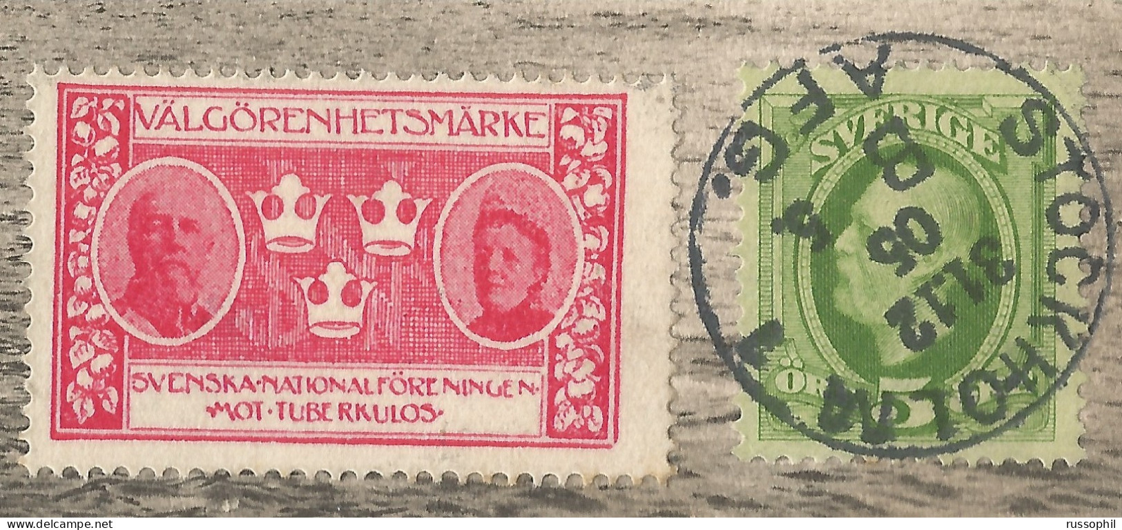 SWEDEN - TUBERCULOSIS VIGNETTE ON FRANKED PC (VIEW OF STOCKHOLM) WITH STAMP TO DENMARK - 1905 - 1885-1911 Oscar II