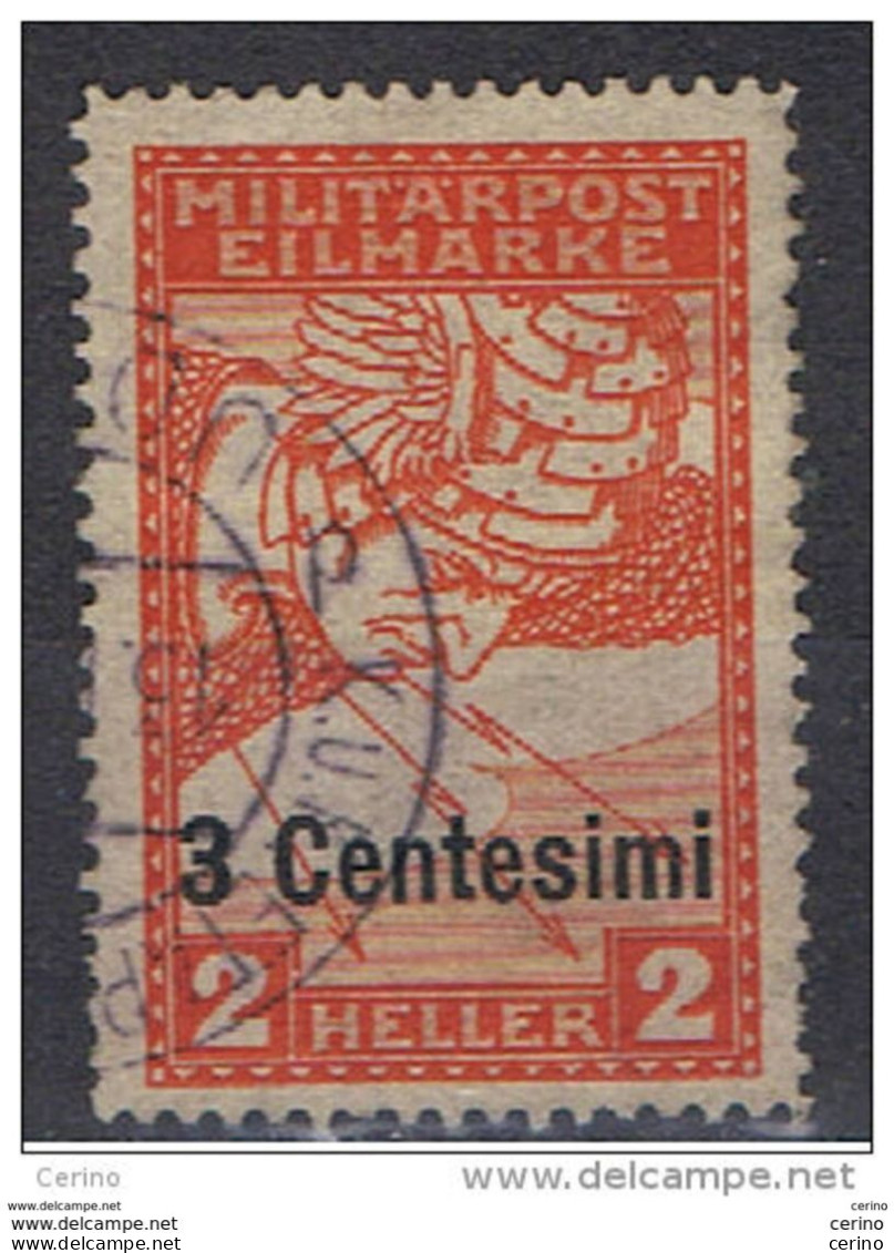 VENETO - OCCUPAZIONE  AUSTRIACA:  1918  EX. SOPRASTAMPATO  -  3 C/2 H. ROSSO  US. -  SASS. 1 - Austrian Occupation