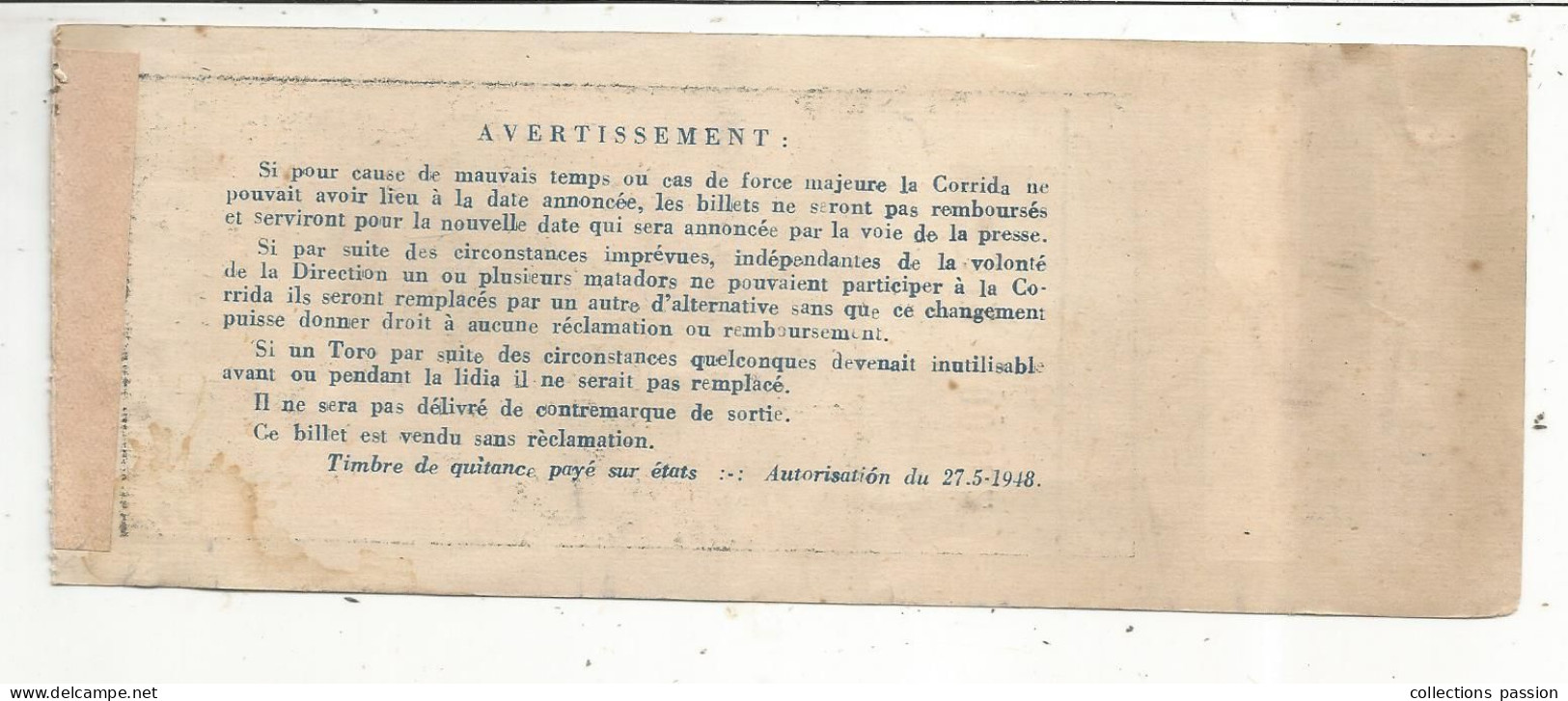 Ticket D'entrée, Plaza De Toros, NIMES,  Toril Bas B-rang 1 , 2 Scans, Frais Fr 1.65 E - Tickets D'entrée