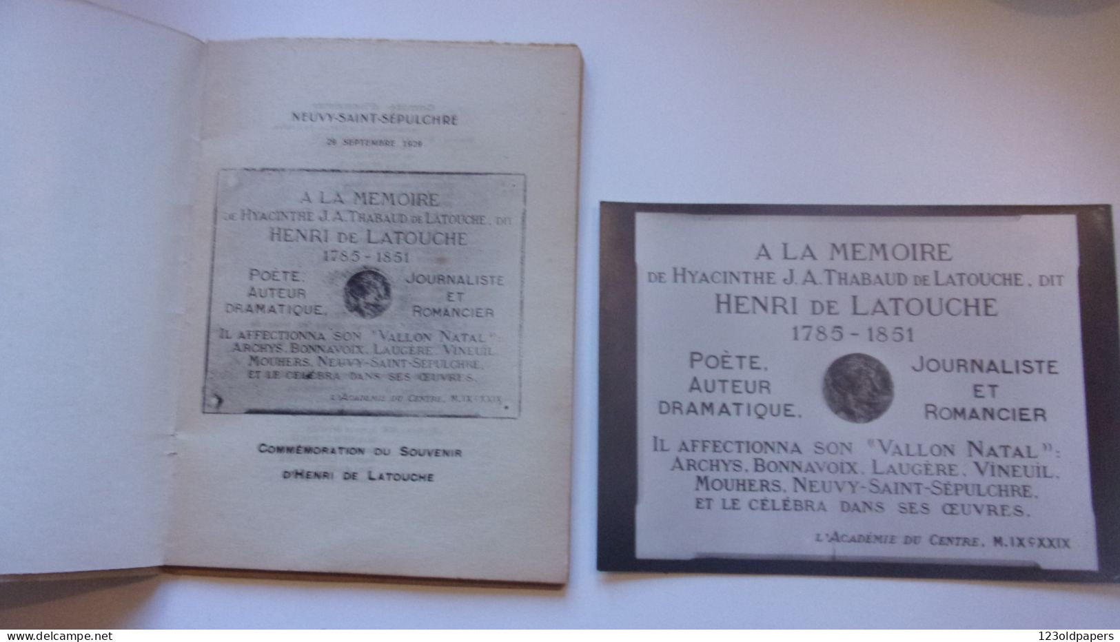 INDRE Hommage à Henri De LATOUCHE 1929 LA CHATRE NEUVY SAINT SEPULCRE 44 PAGES ET PHOTO PLAQUE BERRY - Centre - Val De Loire