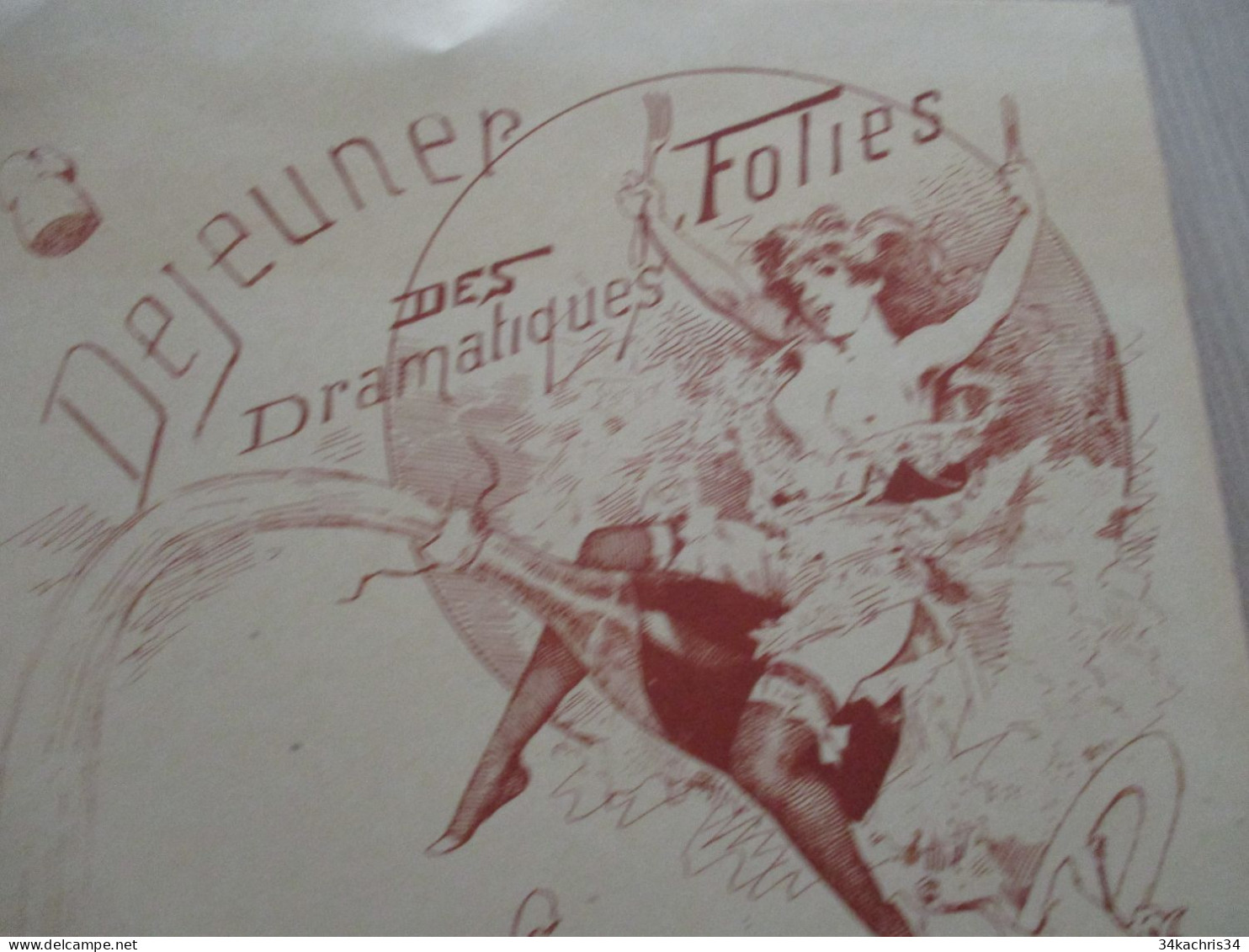 Menu Vierge Illustré Déjeuner Des Folies Dramatiques Nu Nude érotique Champagne 21 X 31 Environs - Menükarten