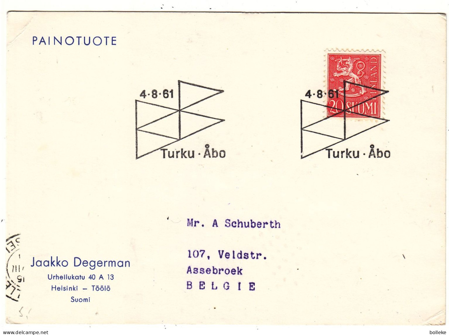 Finlande - Lettre De 1961 - Oblit Turku Äbo - - Cartas & Documentos