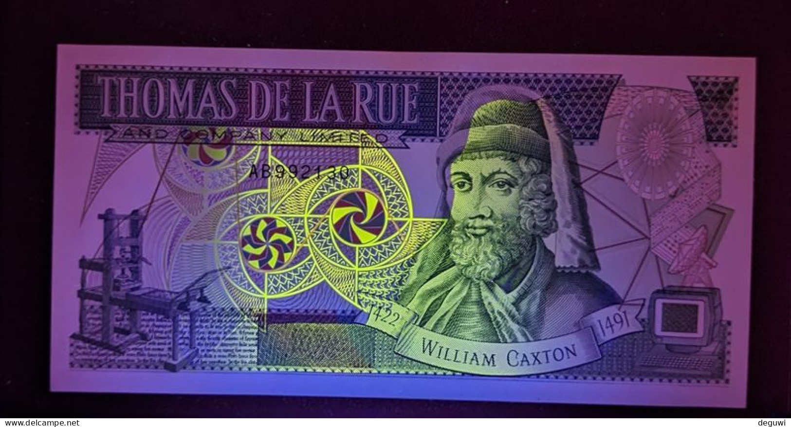 Test Note Th. De La Rue With W. Caxton, UNC, Paper W/ Serial-# - Other & Unclassified