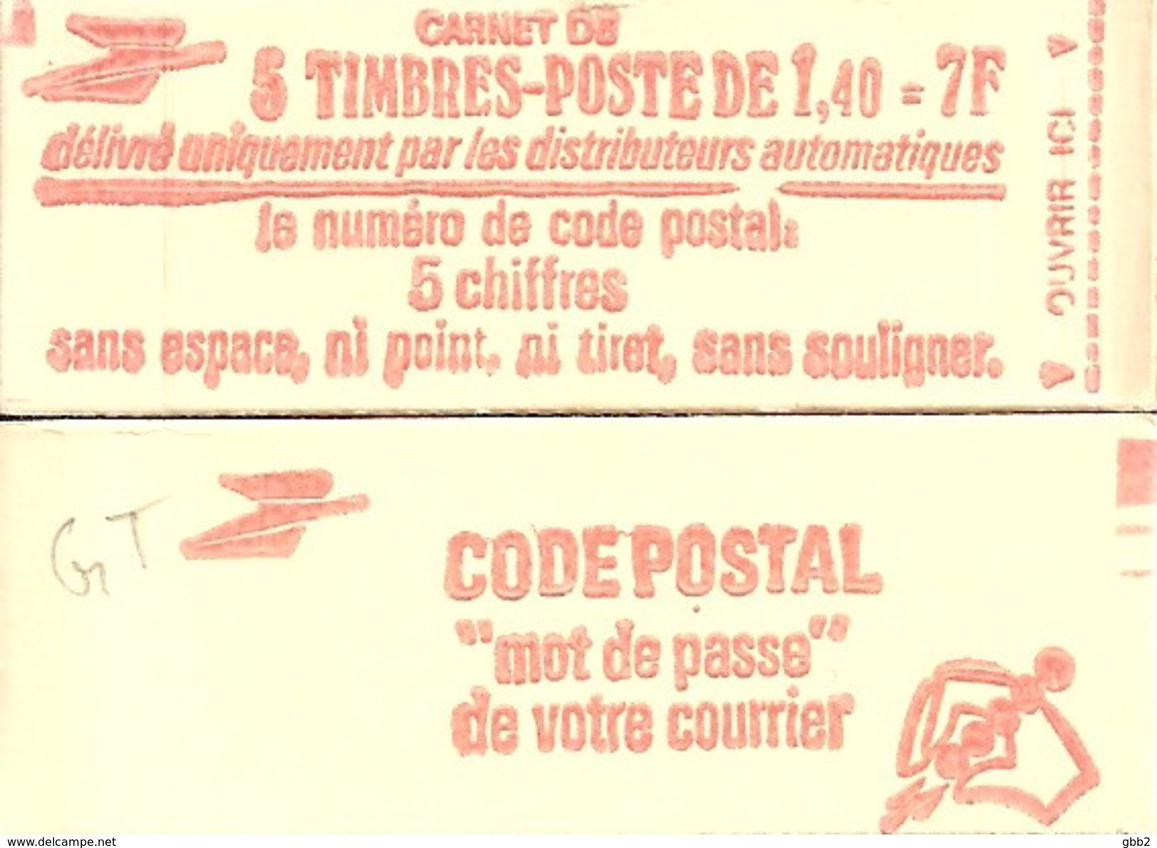 CARNET 2102-C 1 Sabine De Gandon "CODE POSTAL" Variété "à La Ligne Coupée" Fermé état Parfait Soigné TRES RARE - Carnets