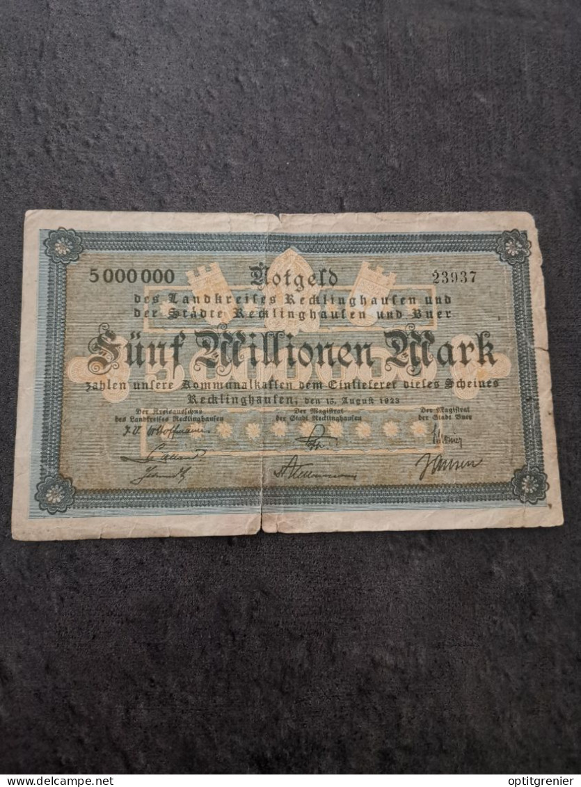 BILLET FUNF 5 MILLIONEN MARK 15 08 1923 NOTGELD / ALLEMAGNE GERMANY BANKNOTE - Ohne Zuordnung