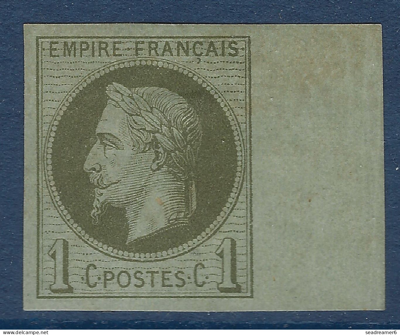 France Colonies Générales Napoleon III N°7* BDFeuille 1c Vert Olive Frais & TTB Signé A.BRUN - Napoléon III.