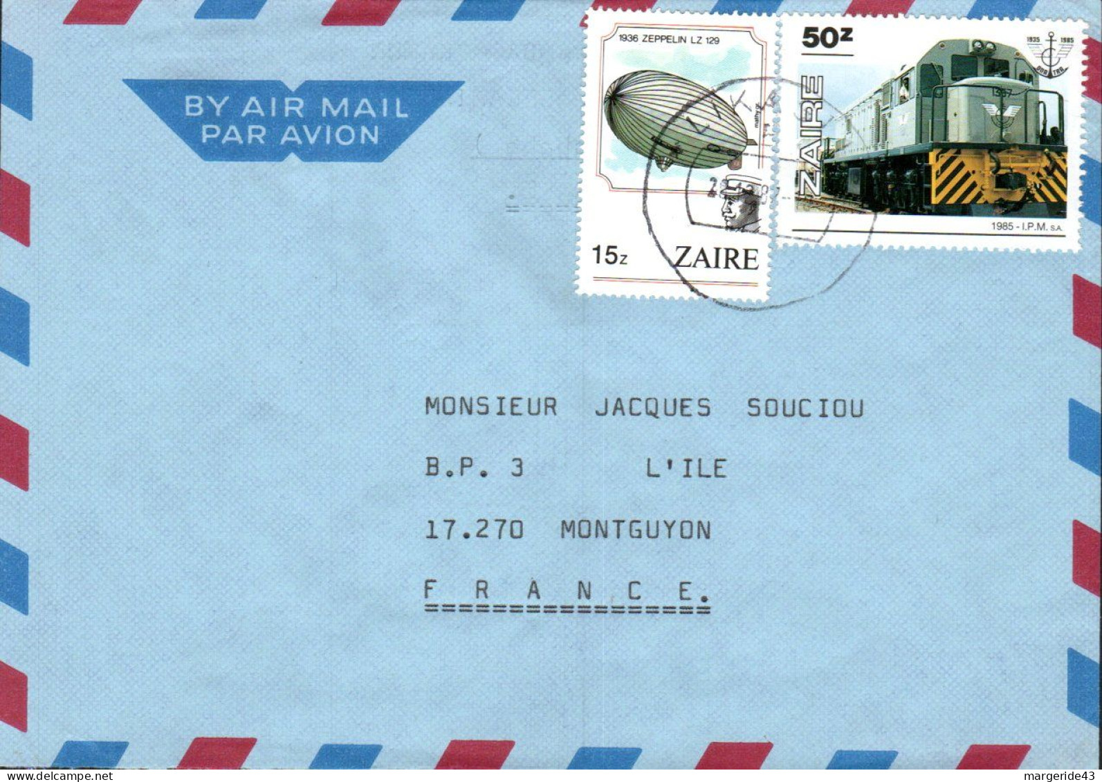 ZAIRE AFFRANCHISSEMENT COMPOSE SUR LETTRE POUR LA FRANCE 1997 - Briefe U. Dokumente