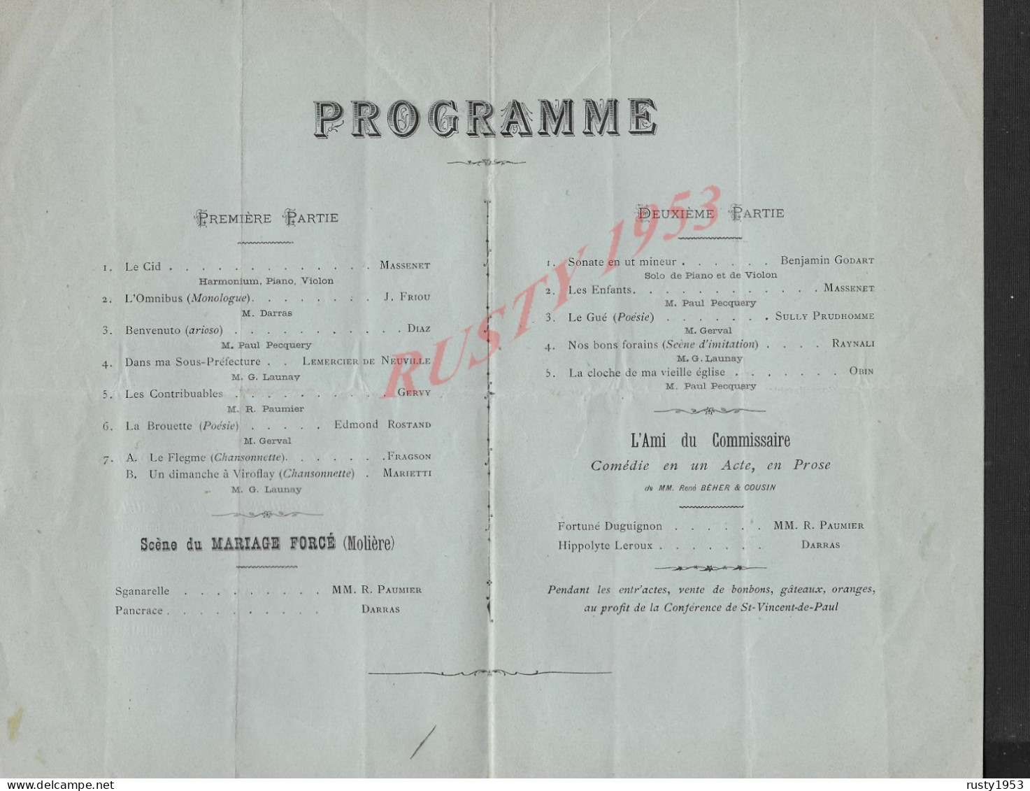 PROGRAMME EN TÊTE SÉANCE DRAMATIQUE & MUSICALE DONNÉE SALLE DU THÉATRE COLLÈGE LIBRE JUILLY 1900 : - Programmes