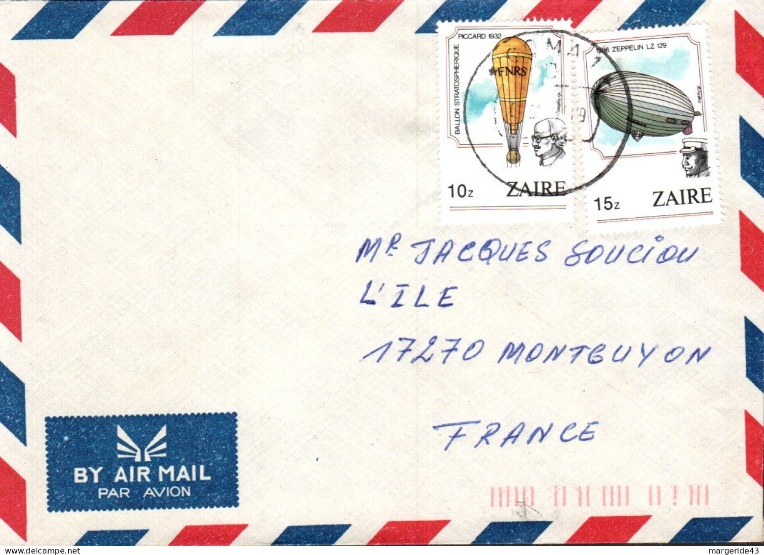 ZAIRE AFFRANCHISSEMENT COMPOSE SUR LETTRE POUR LA FRANCE 1987 - Briefe U. Dokumente