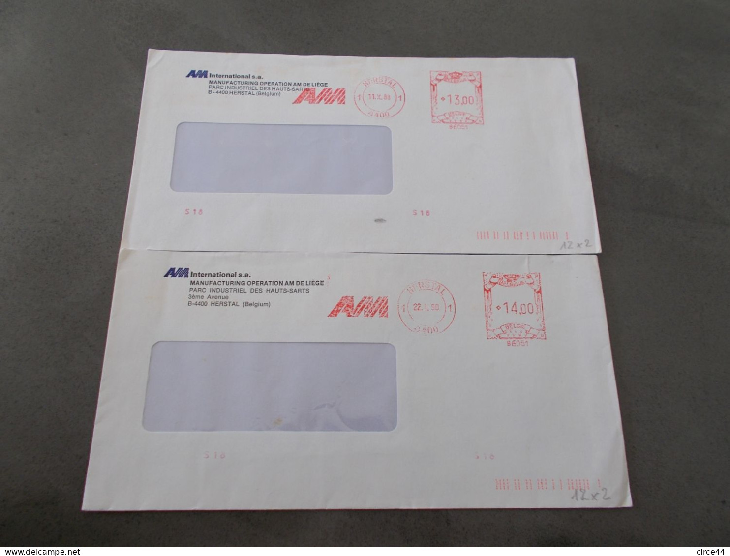 BELGIQUE..MARQUE POSTALE EMPREINTE MACHINE ROUGE SUR ENVELOPPES.HERSTAL. - 1980-1999