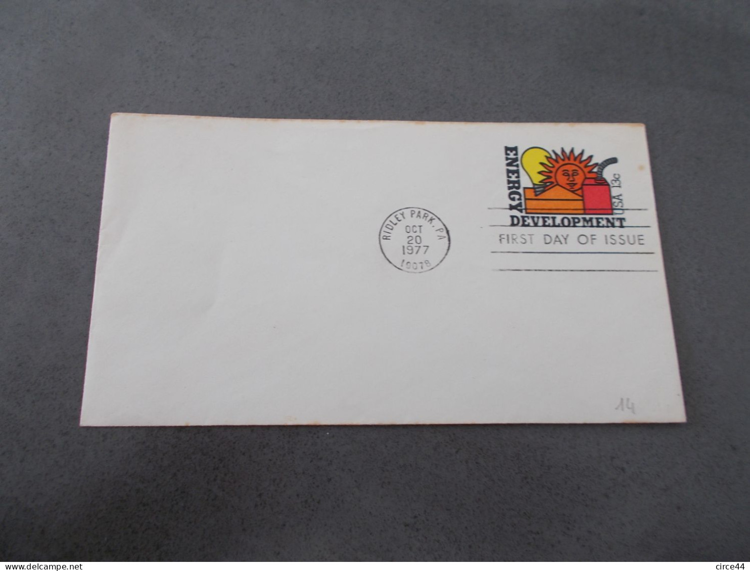 TIMBRE ENTIER POSTAL ETATS UNIS .ENERGY DEVELOPMENT.1977.CACHET RIDLEY PARK. - 1971-1980