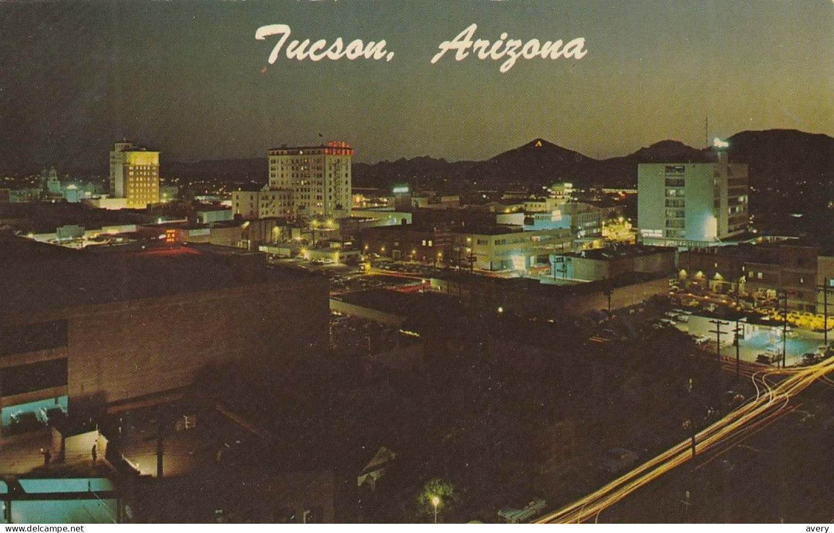 Tucson, Arizona Night Time Skyline  'A" Mountain In The Distance - Tucson