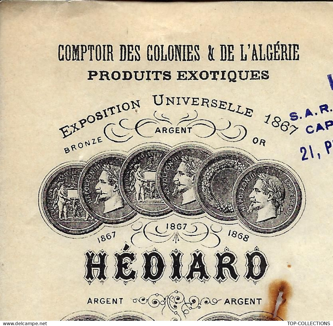 1952 ENTETE  EPICERIE LUXE HEDIARD COMPTOIR COLONIES ET ALGERIE Paris Pour Pillot Paris VOIR HISTORIQUE - 1950 - ...