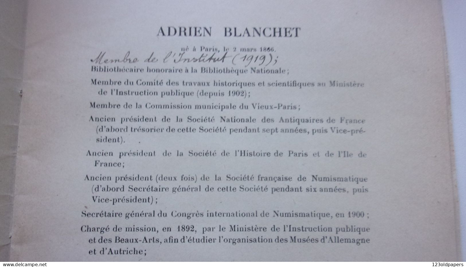 RARE 1917 BIBLIOGRAPHIE SOMMAIRE DE ADRIEN BLANCHET ANNOTE DE SA MAIN NUMISMATIQUE TRESORS ... - Books & Software