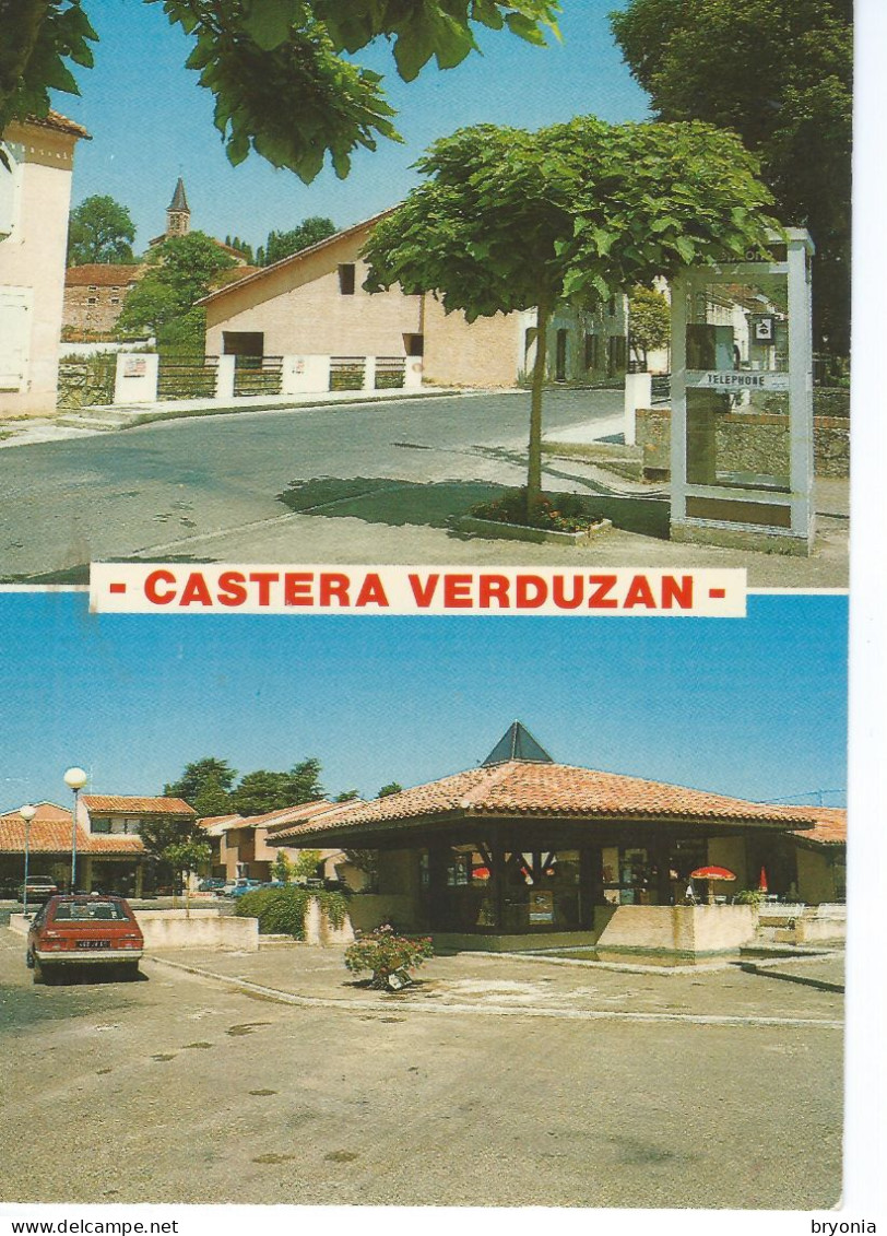 CPM - 32 - CASTERA VERDUZAN - Voiture, Cabine Téléphonique, Terrasse -1987 -  TBE - Castera