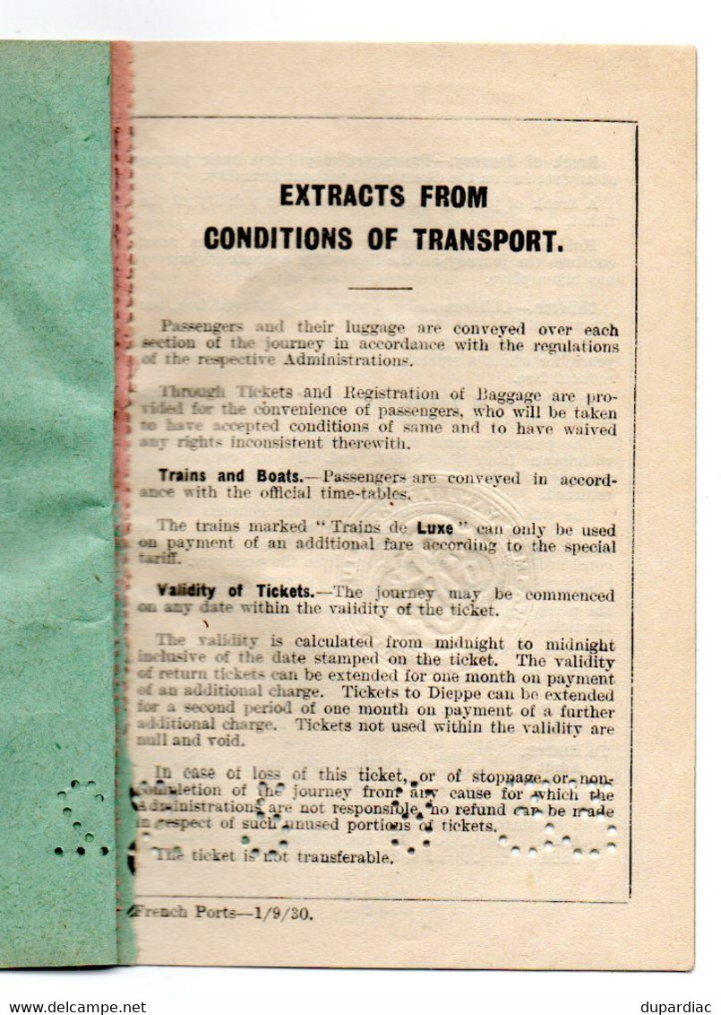 Billet D'EXCURSION Aller De BOULOGNE à FOLKESTONE HARBOUR Et Retour De DOUVRES à CALAIS (1933). - Europa