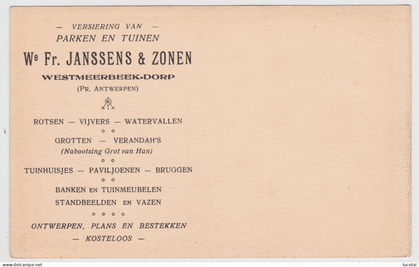 Westmeerbeek - Huis Wwe Fr. Janssens En Zonen - Versiering Parken En Tuinen - Publiciteitskaart - Hulshout