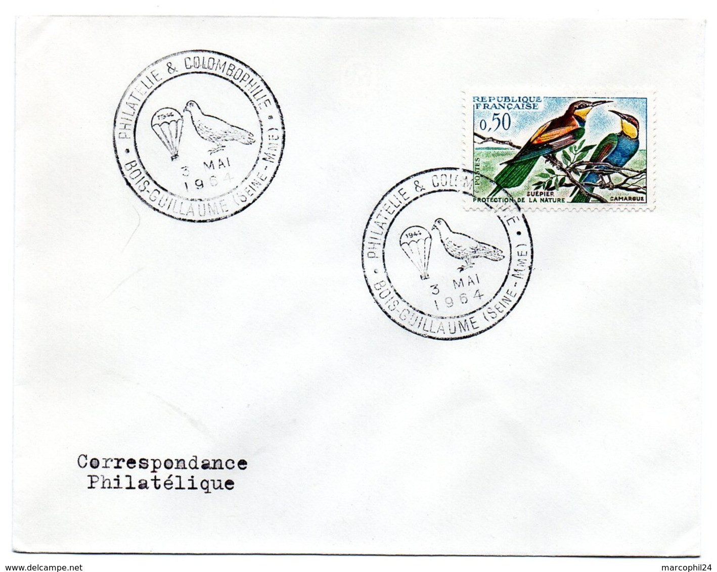 OISEAU / PIGEON  = 76 BOIS GUILLAUME 1964 = CACHET  GRAND FORMAT  Illustré D'un PARACHUTE +  N° 1276 =  COLOMBOPHILIE - Mechanical Postmarks (Advertisement)