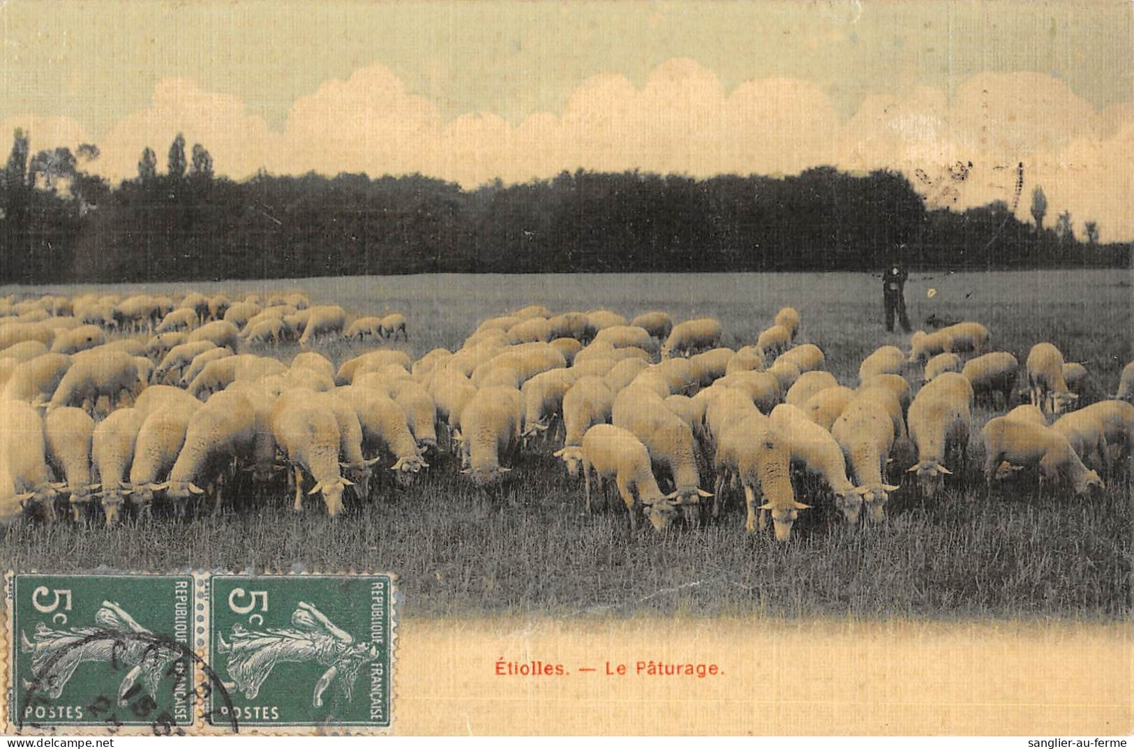 CPA 91 ETIOLLES / LE PATURAGE / Cpa Toilée / BERGER / MOUTONS - Autres & Non Classés