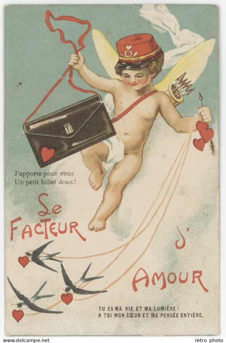 Cpa Fantaisie " Le Facteur D'Amour " Angelot & Hirondelles - Donne