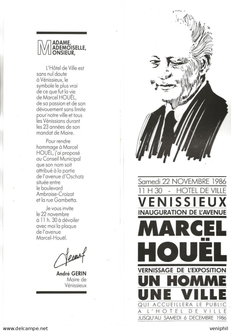 VENISSIEUX - AFFICHETTE MARCEL HOUEL VERNISSAGE EXPO -UN HOMME UNE VILLE --ANNEE 1986 - Unclassified