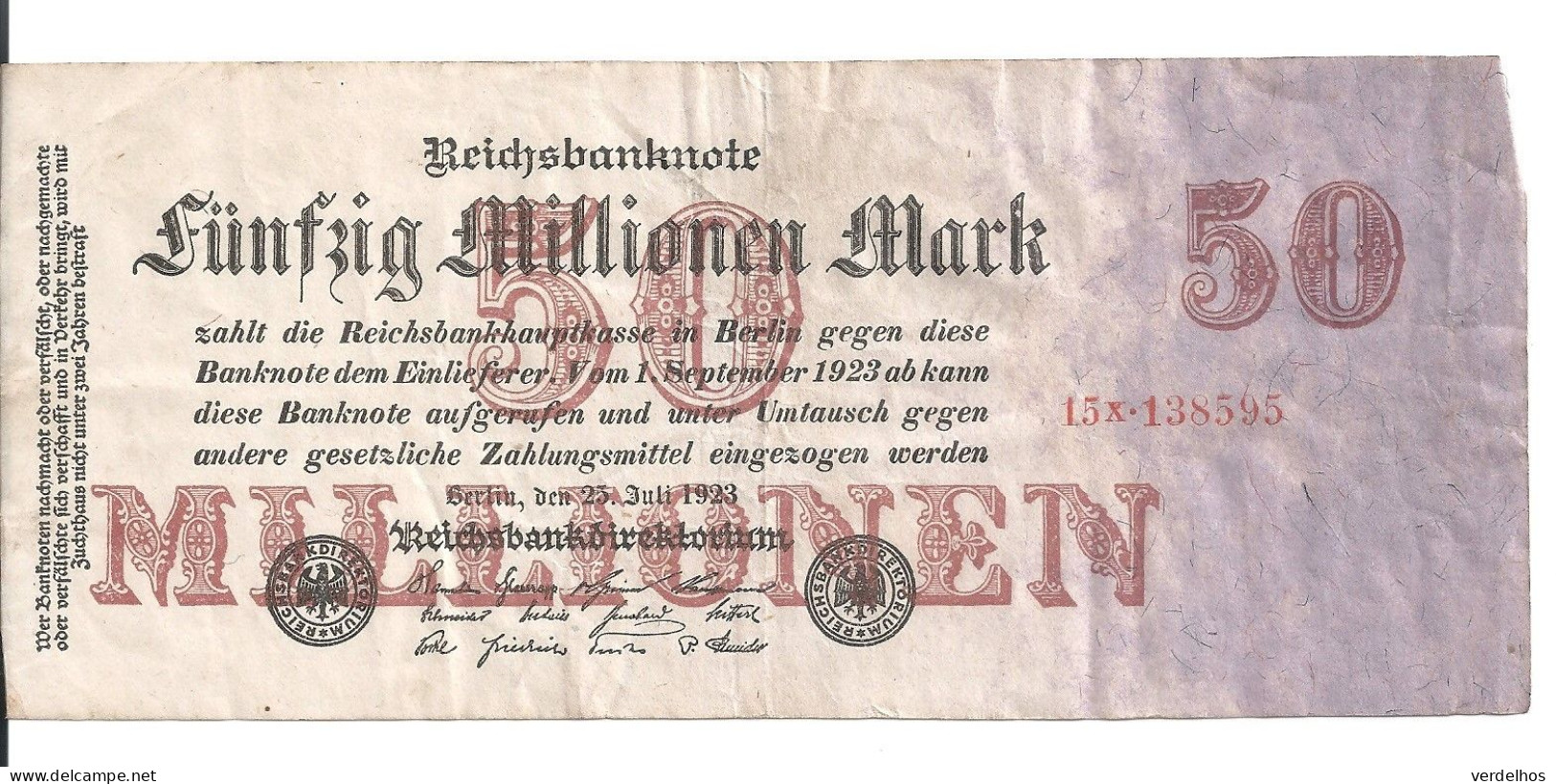 ALLEMAGNE 50 MILLIONEN MARK 1923 VF P 98 - 50 Miljoen Mark