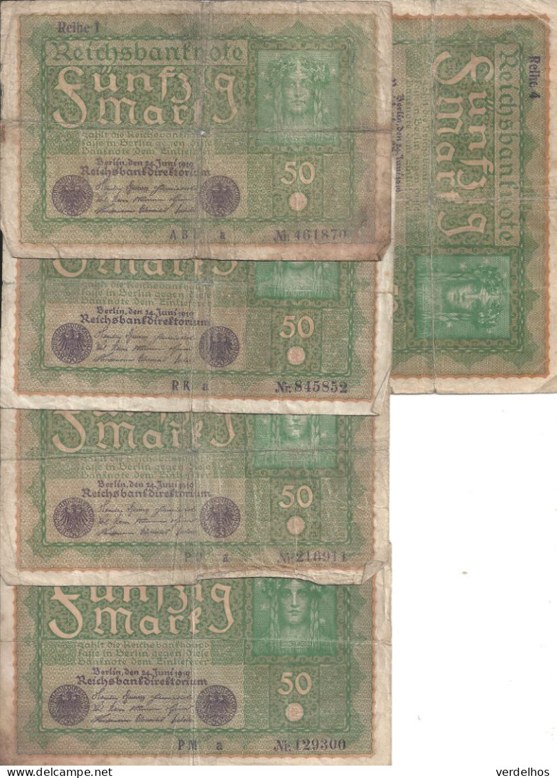 ALLEMAGNE 50 MARK 1919 VG+ P 62 ( 5 Billets ) - 50 Mark