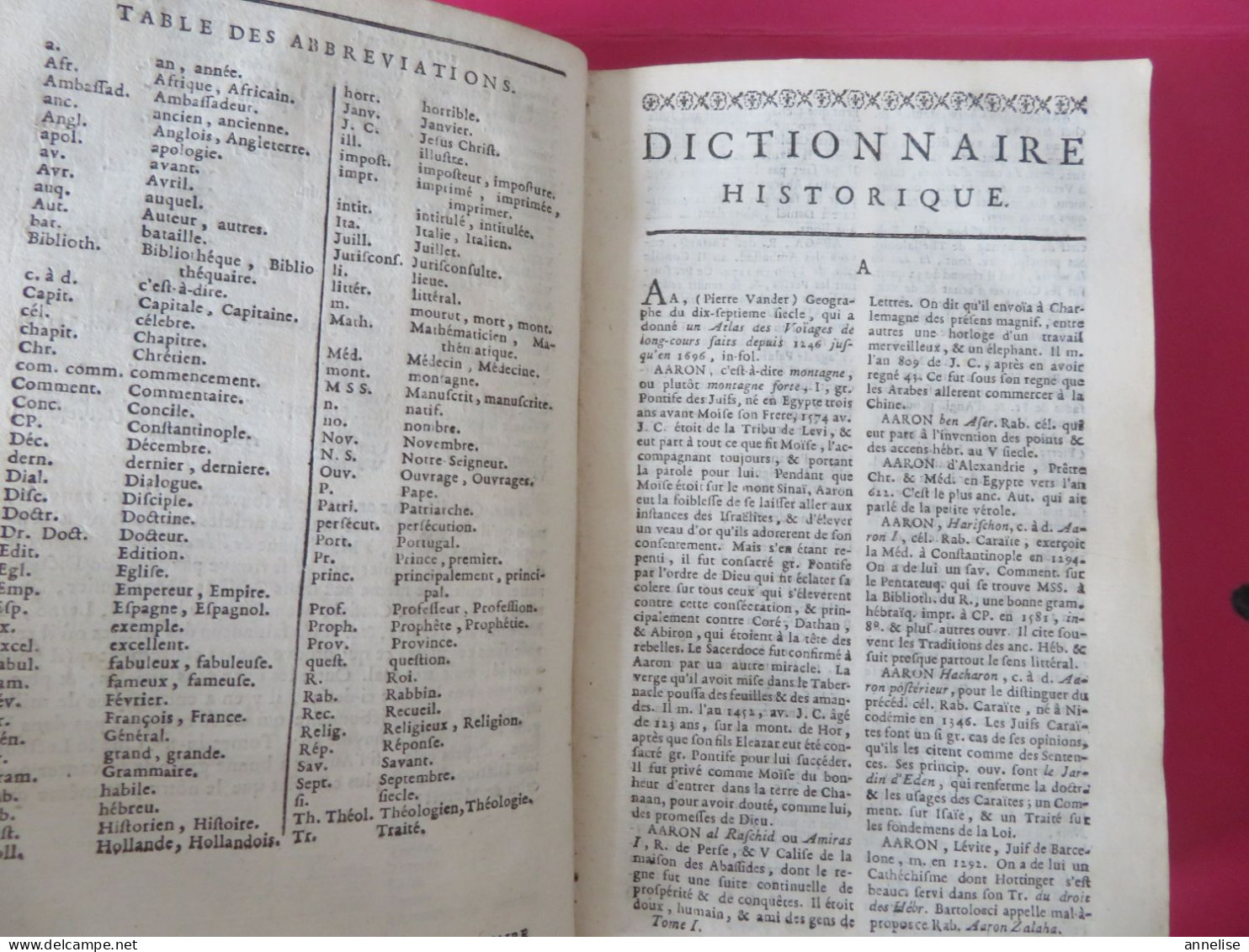 1760 Dictionnaire Historique Histoire des Patriarches, Princes hébreux, Empereurs, rois.. Abbé Ladvocat 2 Tomes