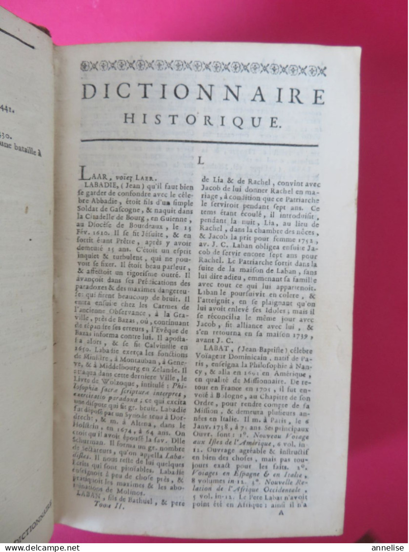 1760 Dictionnaire Historique Histoire des Patriarches, Princes hébreux, Empereurs, rois.. Abbé Ladvocat 2 Tomes