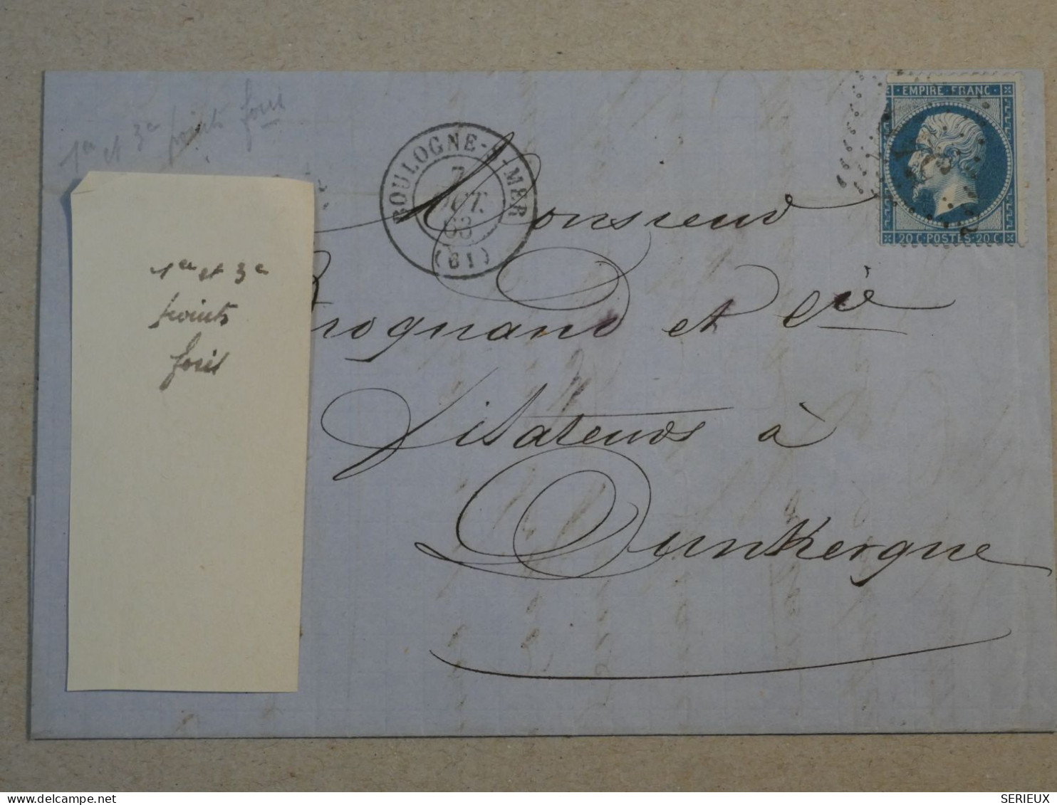 BP17 FRANCE BELLE LETTRE 1863 BOULOGNE  A DUNKERQUE  ++ VARIETE POINTS  NAP.  N°22 +AFFRANC.INTERESSANT - 1862 Napoléon III.