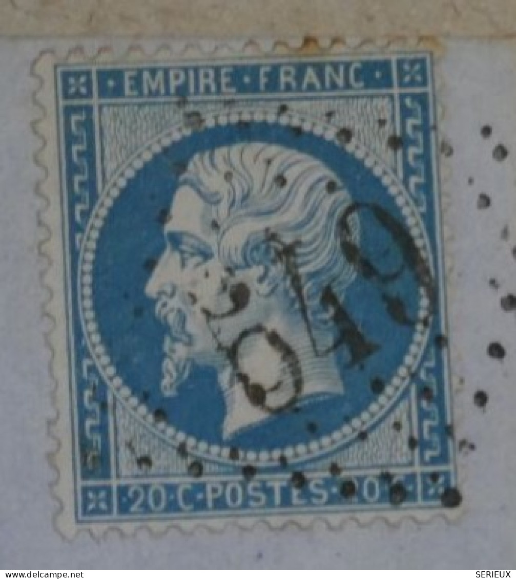 BP17 FRANCE BELLE LETTRE 1863  BOULOGNE   A DUNKERQUE  ++D 8  +VARIETE F  NAP.  N°22 +AFFRANC.INTERESSANT - 1862 Napoléon III.